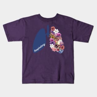 Floral Respiratory Lungs w Skull Kids T-Shirt